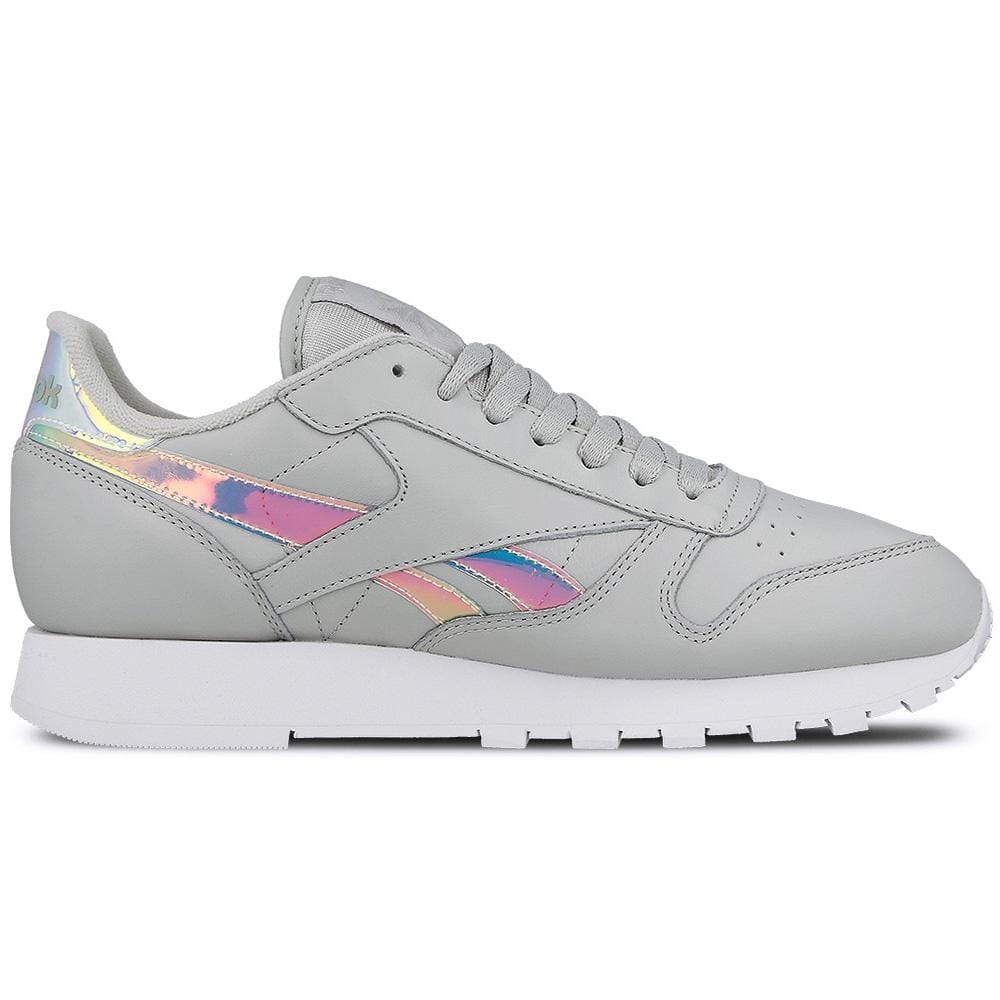 Exclusive Reebok Classic Leather Iridescent Skull Grey-White — UK 2.5 | EU 34 | US 3.5 — Detail View