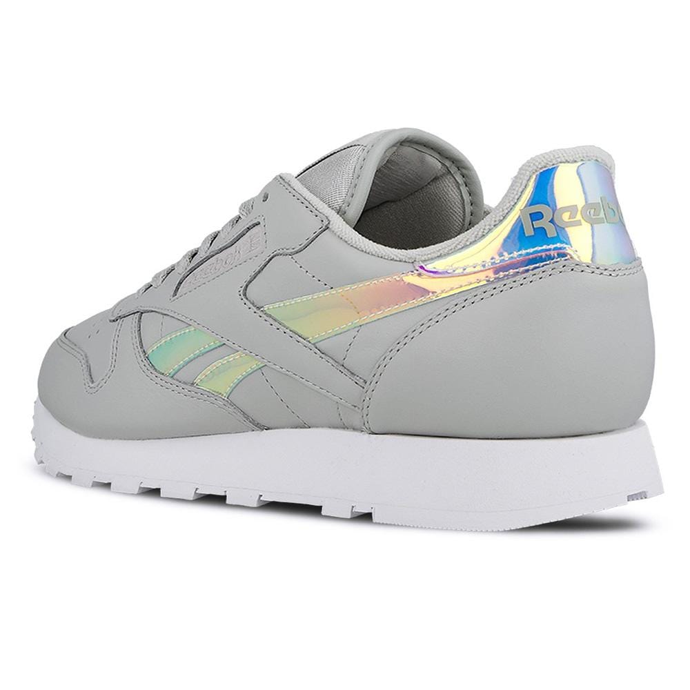 Exclusive Reebok Classic Leather Iridescent Skull Grey-White — UK 2.5 | EU 34 | US 3.5 — Top View