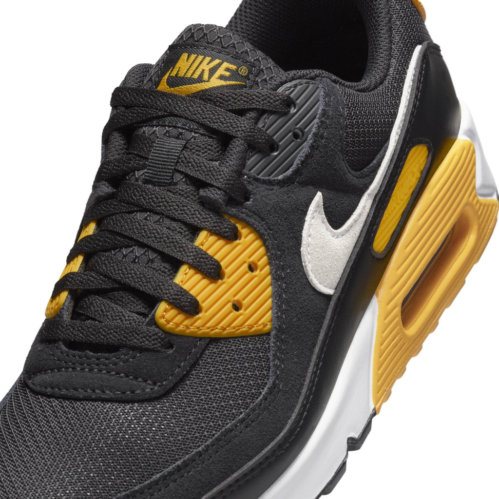 Exclusive Air Max 90 Shoes — Black/University Gold/White — Size USA M4.5 - UK 4 - EUR 36.5 — Top View